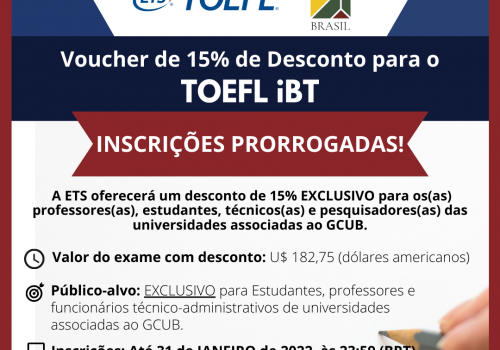 Banner ETS Voucher de Desconto para o TOEFL iBT (Prorrogação)